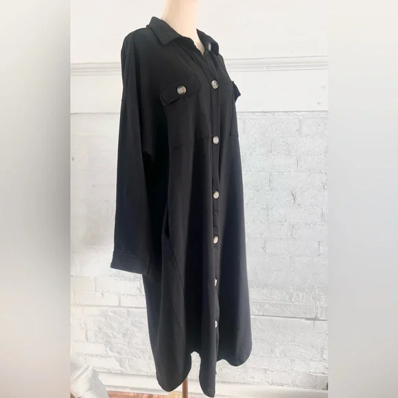 Electric And Rose Hamlin Black Sweatshirt Long Shacket Button Down Jacket NWT - Picture 5 of 12